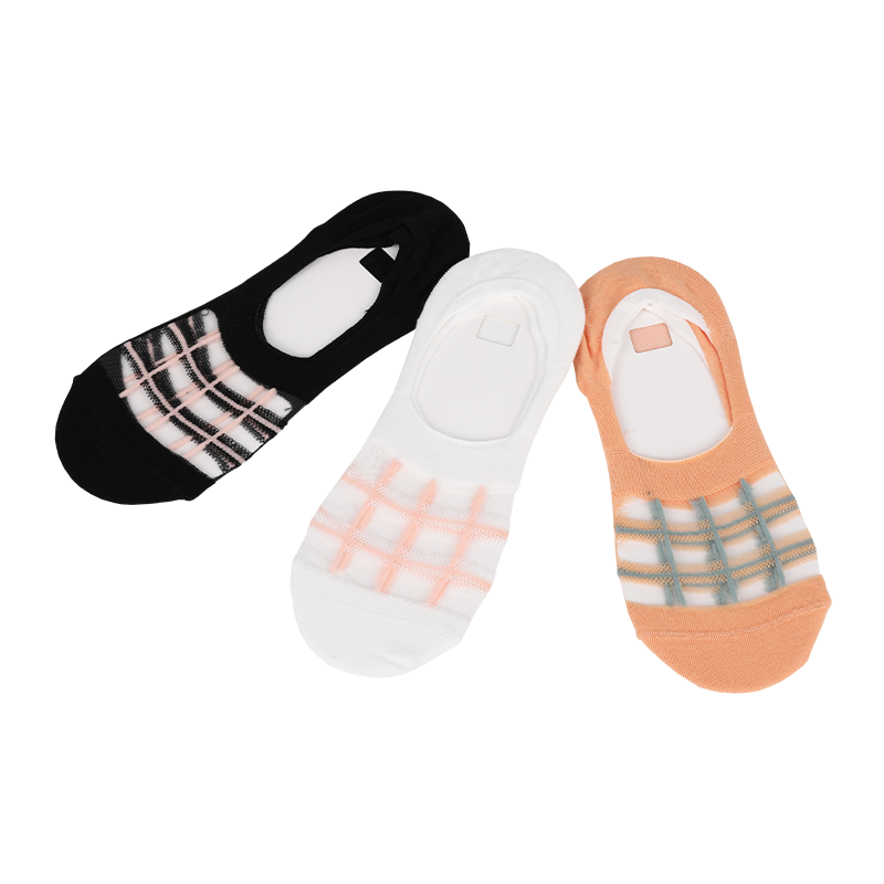 șosete fără sudură pentru femei, jacquard, model transparent în carouri, barcă invizibilă, fără sudură, cu silicon anti-alunecare în interiorul călcâiului